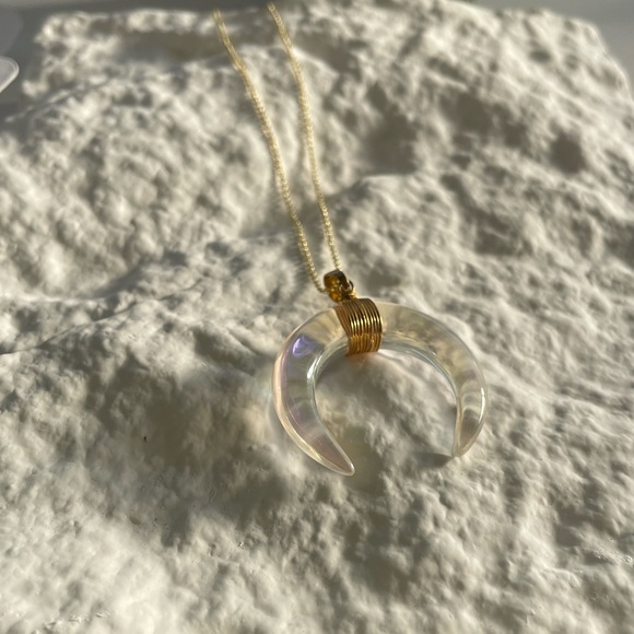 Elegant Gold and Iridescent Crescent Necklace - Picture 2 of 3